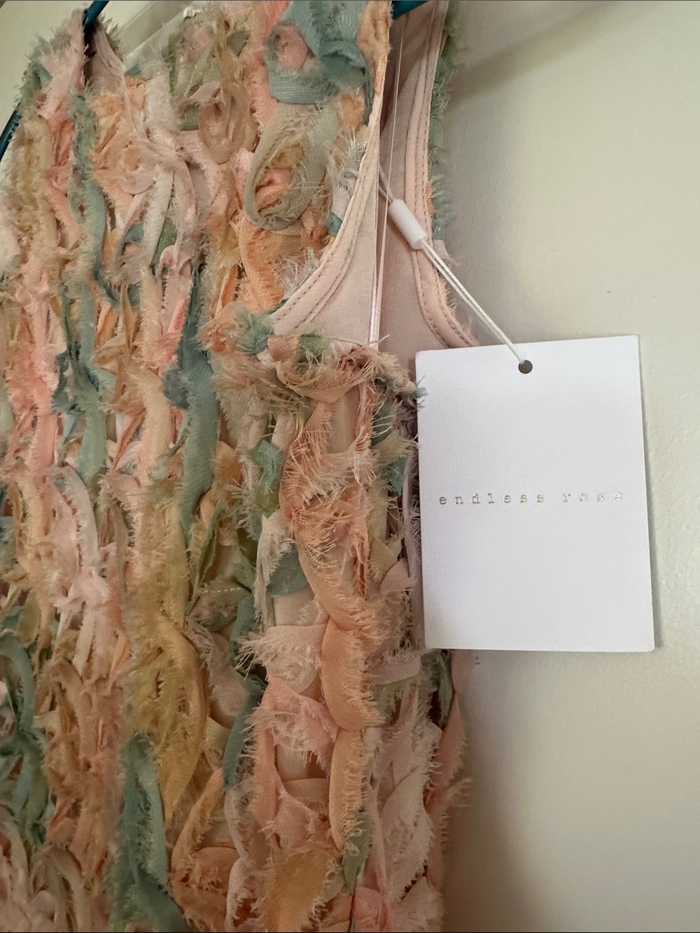 Endless Rose Pastel Frayed Crochet Maxi Dress size large - Picture 2 of 3